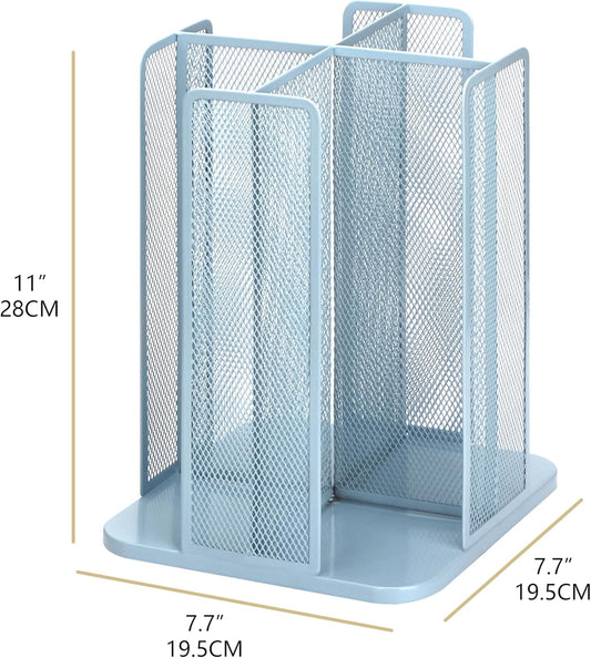 Annova Paper/Plastic Cup and Lid Holder Plastic Storage Organizer, 360°Rotating Coffee Mup Dispenser with 4 Compartments, Multifunctional Storage Rack for Home, Office, Bar, Coffee Shop (New Blue)