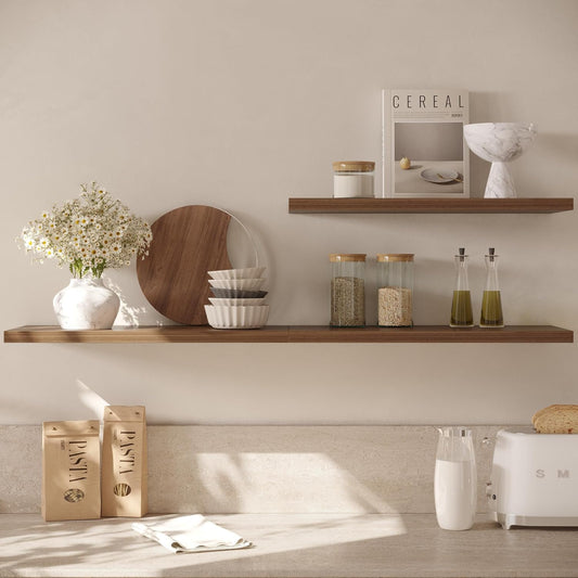Wall Shelf Set of 2, Walnut Floating Shelves 24 in W x 10 in D x 1 in H, Wooden Floating Wall Shelf with Invisible Brackets for Living Room/Bedroom/Bathroom/Kitchen Storage and Decor