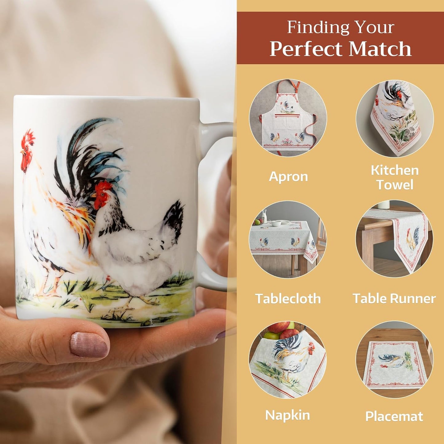 Maison d' Hermine Coffee Mug with Handles Fine Bone China Mugs Pack of One Tea Cups for Hot Beverages Cappuccino Latte Home Restaurant Office Perfect for Gift (Campagne - Basse Cour, 12 Ounce)
