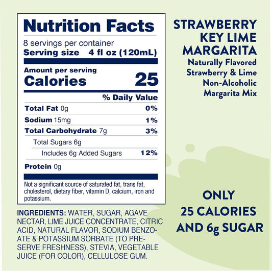 Jordan's Skinny Syrups Sugar Free Syrup, Naturally Sweetened Strawberry Key Lime Margarita Mix, 32 oz, Low Calorie Flavoring, Protein Shake, Cocktail & More, Gluten Free, Keto Friendly