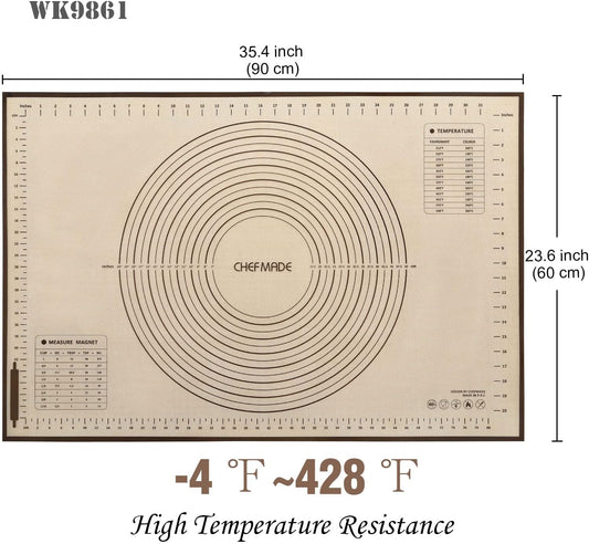 CHEFMADE Silicone Baking Mat, 36" x 24" Extra Thick Large Non-Stick Sheet Mat with Measurement | Non-Slip Reusable Food Grade Flexible Dishwasher Safe|Making,Cookies,Macarons,Bread,Pastry and Pizza