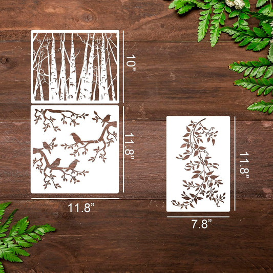 Tree Stencils for Painting on Wood Leaf Vine Stencil Large Bird Branch Stencils for Crafts Reusable for Wall Furniture Canvas Decor