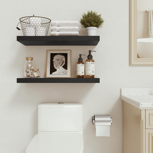 Vivelove Black Floating Shelves for Wall Mounted, 24 inchs x 9.1” Deep x 1.6” Thick Wall Shelves for Bedroom, Living Room, Bathroom,Kitchen, Office, Home Decor Shelf with Invisible Bracket - Set of 2