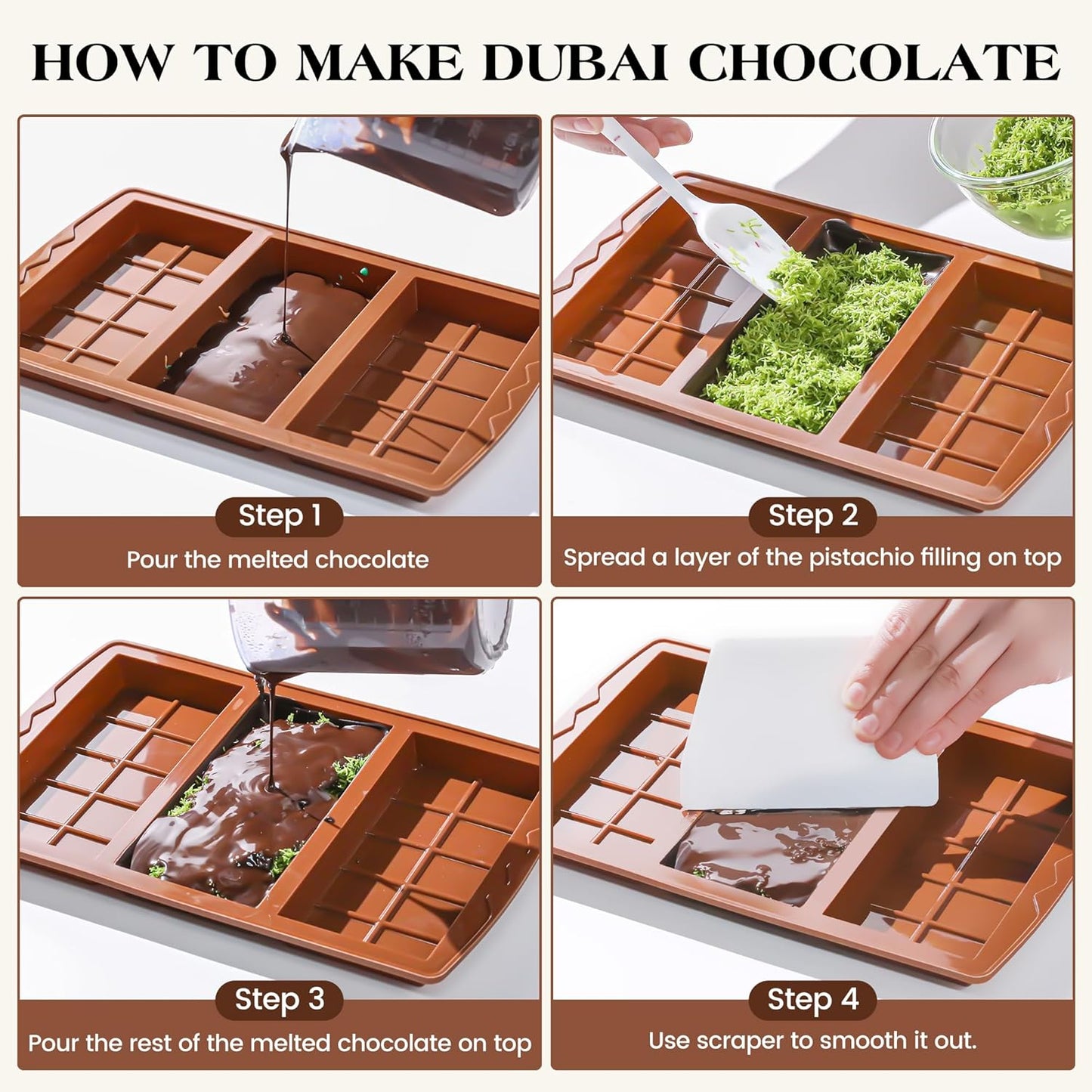 2 Pcs Chocolate Bar Molds Deep Large Chocolate Molds Silicone Break Apart Thick Silicone Molds for Candy Bar, With 100 Pcs Bags and 1 Pc Scraper Set (10 Snap)