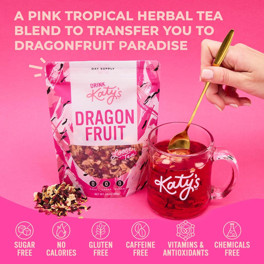 Katy’s Dragonfruit Loose Leaf Tea | Hydrating & Fruity Herbal Tea | Hibiscus, Dragonfruit & Pineapple | Caffeine-Free Fruit Tea | 30+ Cups | Hot or Iced | Antioxidant-Rich | Woman-Owned | 3oz Pouch