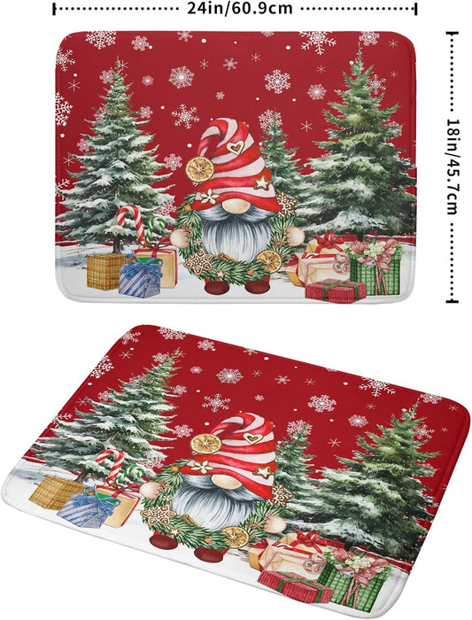 Christmas Dish Drying Mat for Kitchen Counter, Merry Christmas Dish Drying Mat 18 x 24 Inch Xmas Gnomes Absorbent Reversible Microfiber Dish Drying Pad Kitchen Drying Mat for Coffee Bar