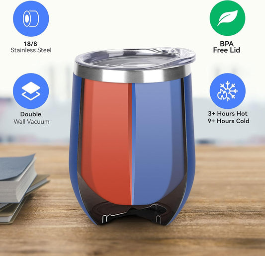 DOMICARE Stainless Steel Wine Tumbler Bulk with Lid, Personalized Insulated Tumblers Set, 12oz Travel Coffee Cups Pack of 16, Dark Blue