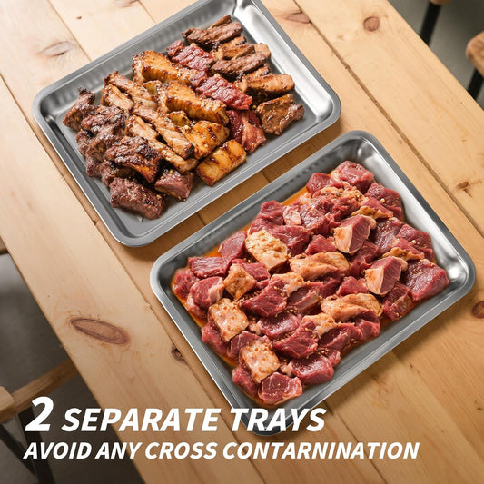 Grilling Prep and Serve Trays, Stainless Steel Large Capacity Food Prep Tray, Grill Carry System, Marinade Container with Lid and Cutting Board, BBQ Grill Accessories, Grilling Gifts for Men