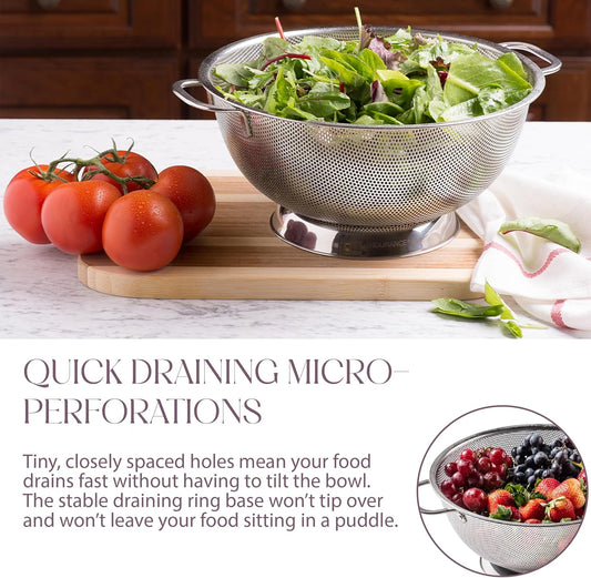 Bellemain Micro-perforated Stainless Steel Colander-Dishwasher Safe (3 QT and 5 QT)
