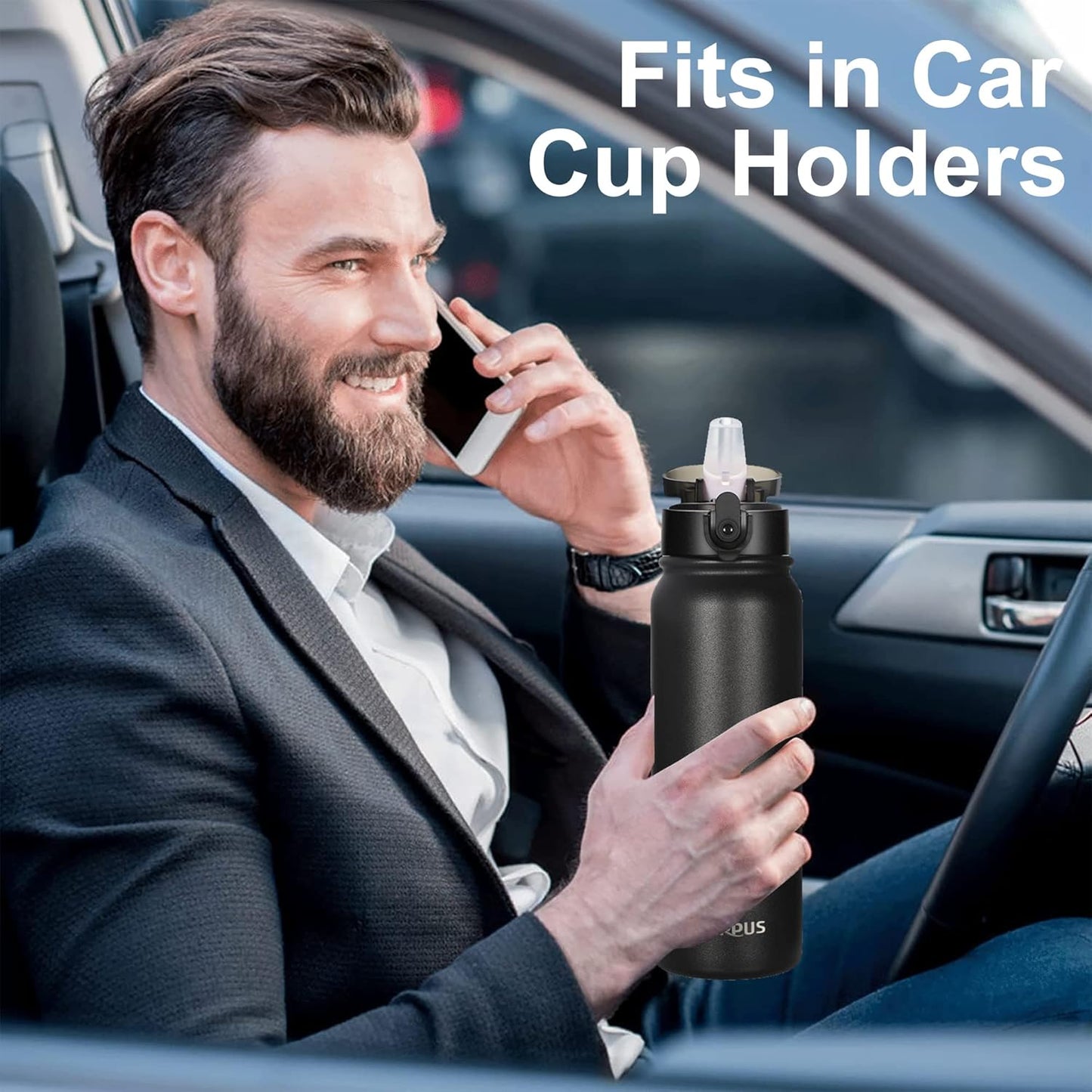GOPPUS 20oz Insulated Stainless Steel Water Bottle with Straw Lid Reusable Leakproof Water Flask, Keeps Hot and Cold Sports Canteen Water Bottles for Kids Men Women Gym ๏ผBlack 1 Lid๏ผ