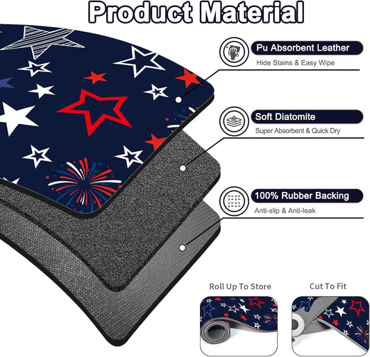 Dish Drying Mat 16" X 24", Super Absorbent & Cuttable Coffee Mats for Countertop, Kitchen Counter Mat Fits Under Coffee Maker or Machine, Hide Stain Drying Pad for Dish Drying Rack, B Stars Freworks
