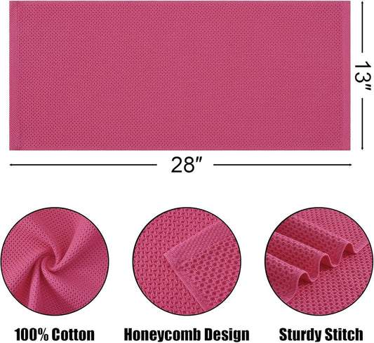 Kitinjoy 100% Cotton Waffle Weave Kitchen Towels, 8-Pack Super Soft and Absorbent Dish Towels for Drying Dishes, Kitchen Hand Towels, 13 in x 28 in, Hot Pink