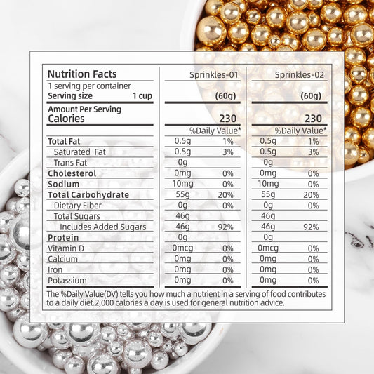 Pearl Sprinkles for Cake Decorating, Gold Pearl Sprinkles, Sliver Pearls Sprinkles, Sugar Pearls, Metallic Sprinkles Mix for Cake, Cupcakes, Macaron, Ice Cream, and Cookies. (120g/4.2oz)