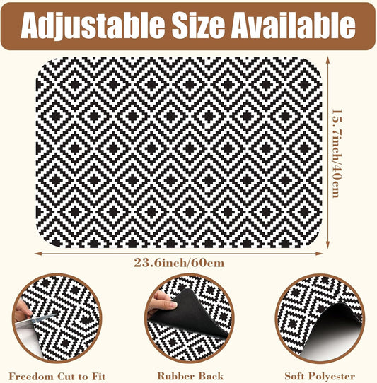 Dish Drying Mat Black and White Geometric Coffee Bar Mat for Countertop Absorbent Rubber Backed Hide Stain Dish Drainer Rack Pad Coffee Pot Espresso Machine Dining Room Decor 15.7 x 23.6 Inch
