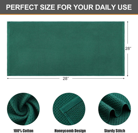 Kitinjoy 100% Cotton Waffle Weave Kitchen Towels, 4-Pack Super Soft and Absorbent Dish Towels for Drying Dishes, Kitchen Hand Towels, 13 in x 28 in, Dark Green