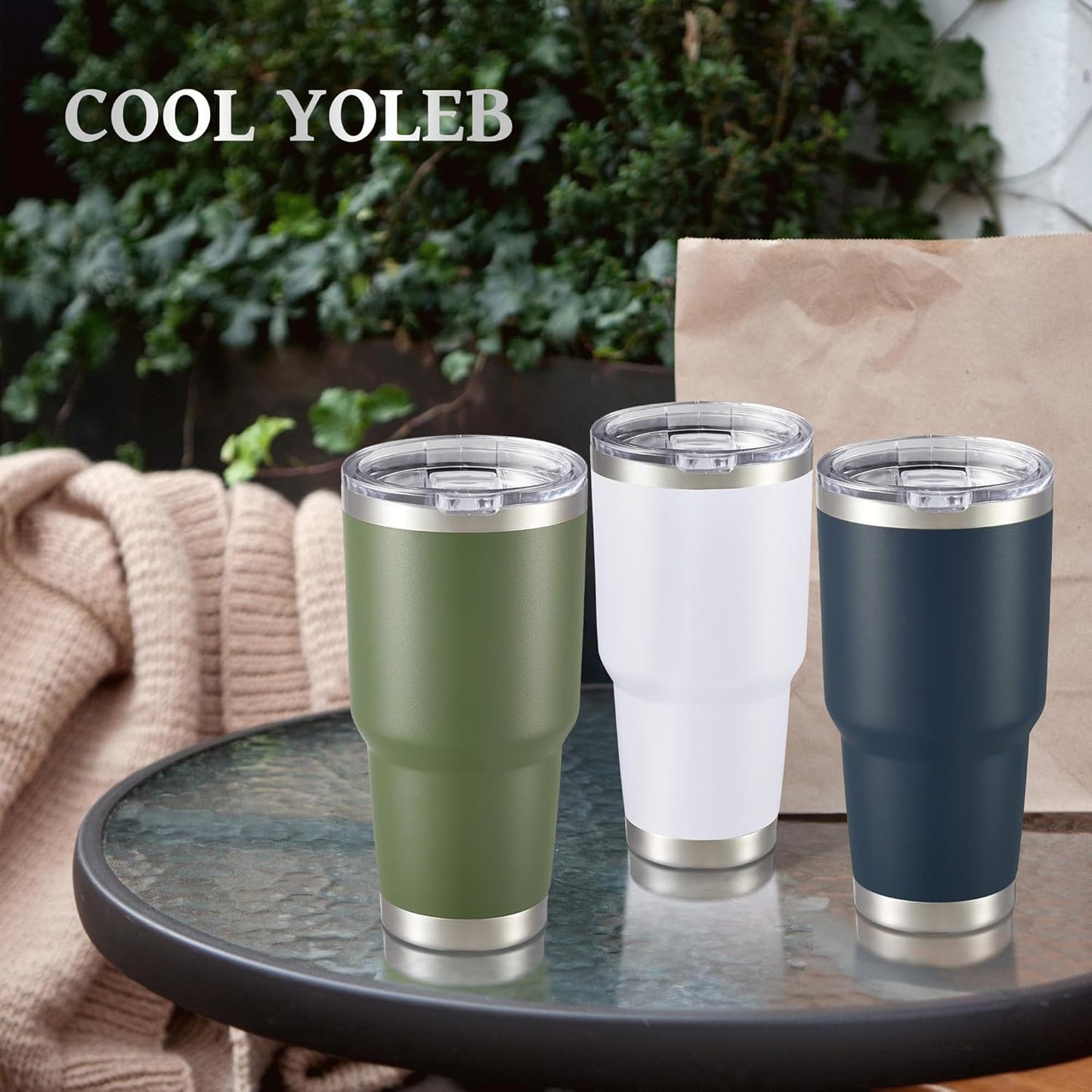 30 oz Tumbler with Lid Stainless Steel Tumblers Bulk Vacuum Insulated Cup Reusable Powder Coated Travel Mug Double Wall Leak Proof Cups Keep Cold Drinks for 12 Hours White, Set of 12