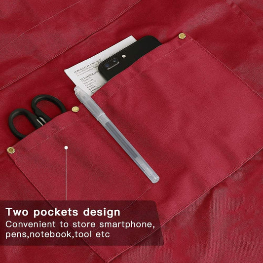 Mignongirl Crossback Apron with Pockets x2,Split Apron with Adjustable Straps,M-XXL