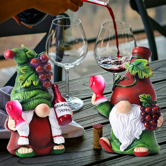2PCS Wine Gnomes Figurines Home Decor Gnome Gifts for Women Collectible Statue Christmas Decorations for Dining Tables Tiered Pallets Wine Cabinet Living Room