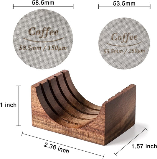 Espresso Puck Screen 53.5/58.5mm Stainless Steel Coffee Filter 150μm with Stand Filter Screen for 58mm Portafilter Filter Basket