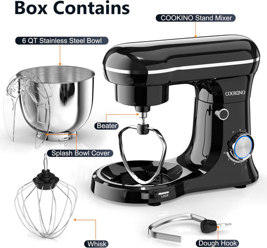 Electric Stand Mixer,10 Speeds Tilt-Head Food Mixer, 3-IN-1 Kitchen Mixer for Daily Cooks with Dishwasher-Safe 6QT Bowl,Dough Hook, Beater, Whisk (Onyx Black)