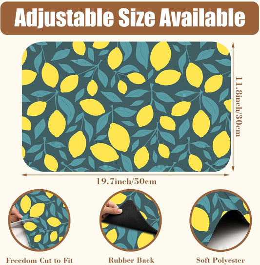 Yellow Lemon and Leaves Coffee Mat Absorbent Dish Drying Mat for Kitchen Counter Hide Stain Rubber Backed Coffee Bar Accessories Fit Under Espresso Machine Cafe Table 11.8 x 19.7 Inch