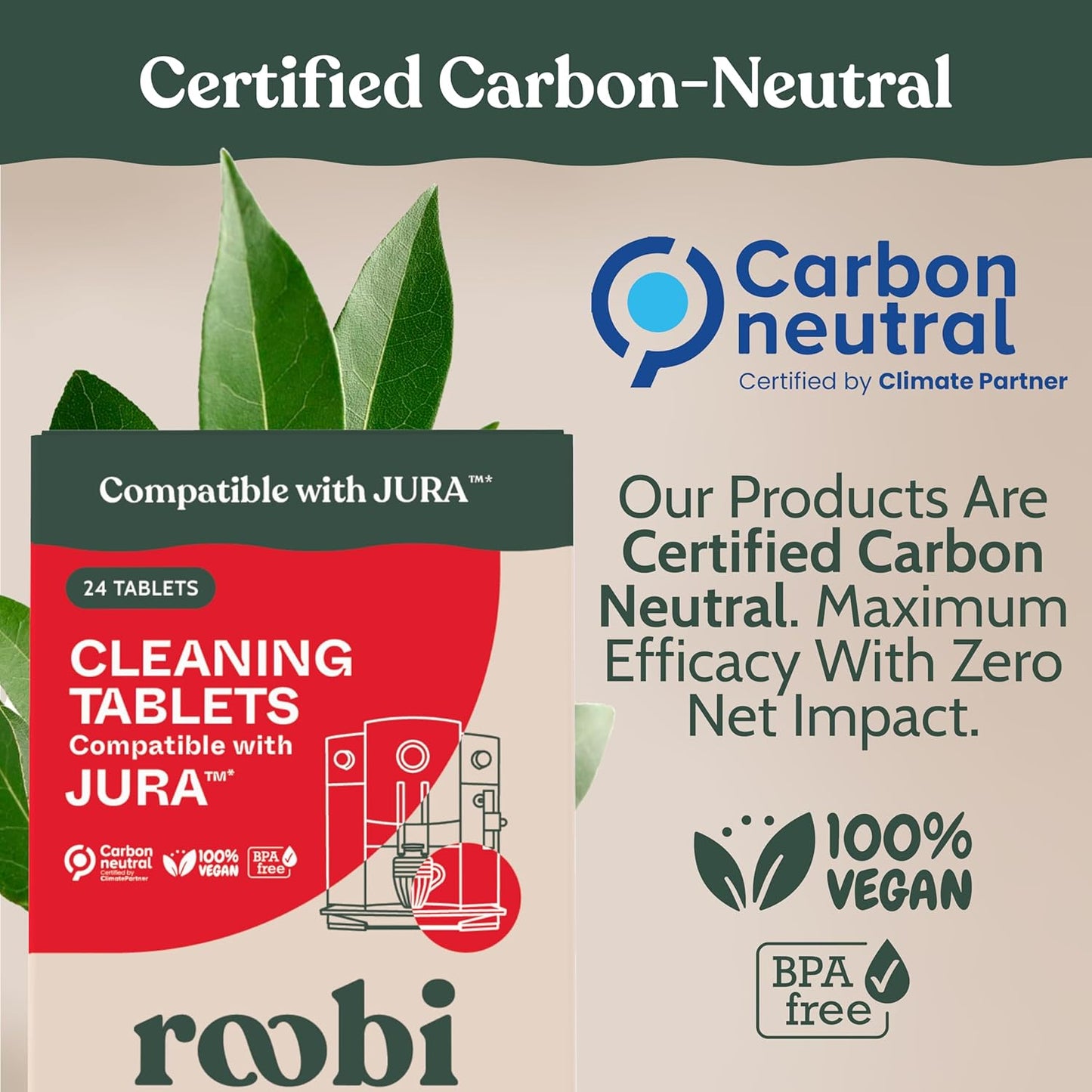 Roobi Compatible Cleaning Tablets for Jura. 24 Jura Cleaning Tablets for Automatic Espresso Coffee Machines. 100% Vegan, Carbon Neutral.