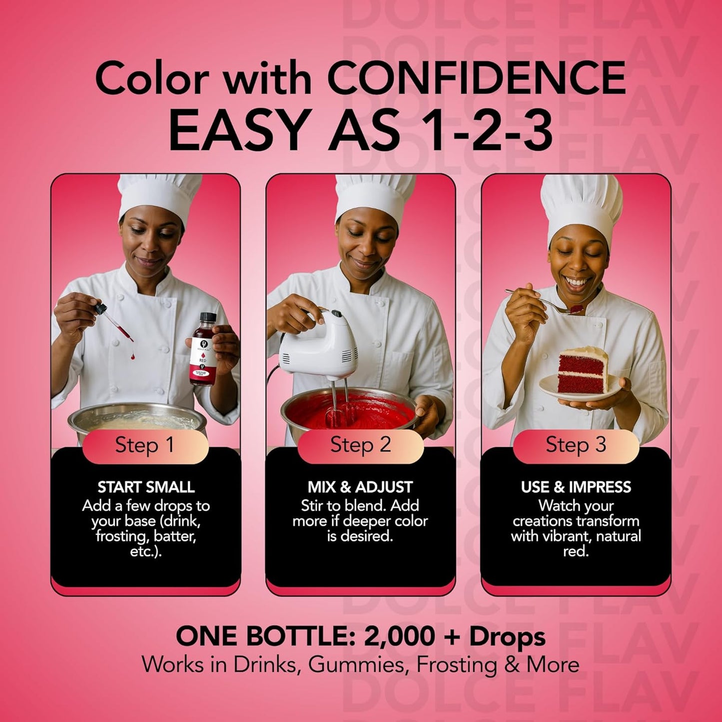 Dolce Flav Natural Red Food Coloring โ Vivid Plant-Based Color from Beets | 2 oz Water-Soluble Liquid Dye for Baking, Drinks & Frostings | Graduated Dropper Included | No Artificial Dyes | Kosher | Made in USA