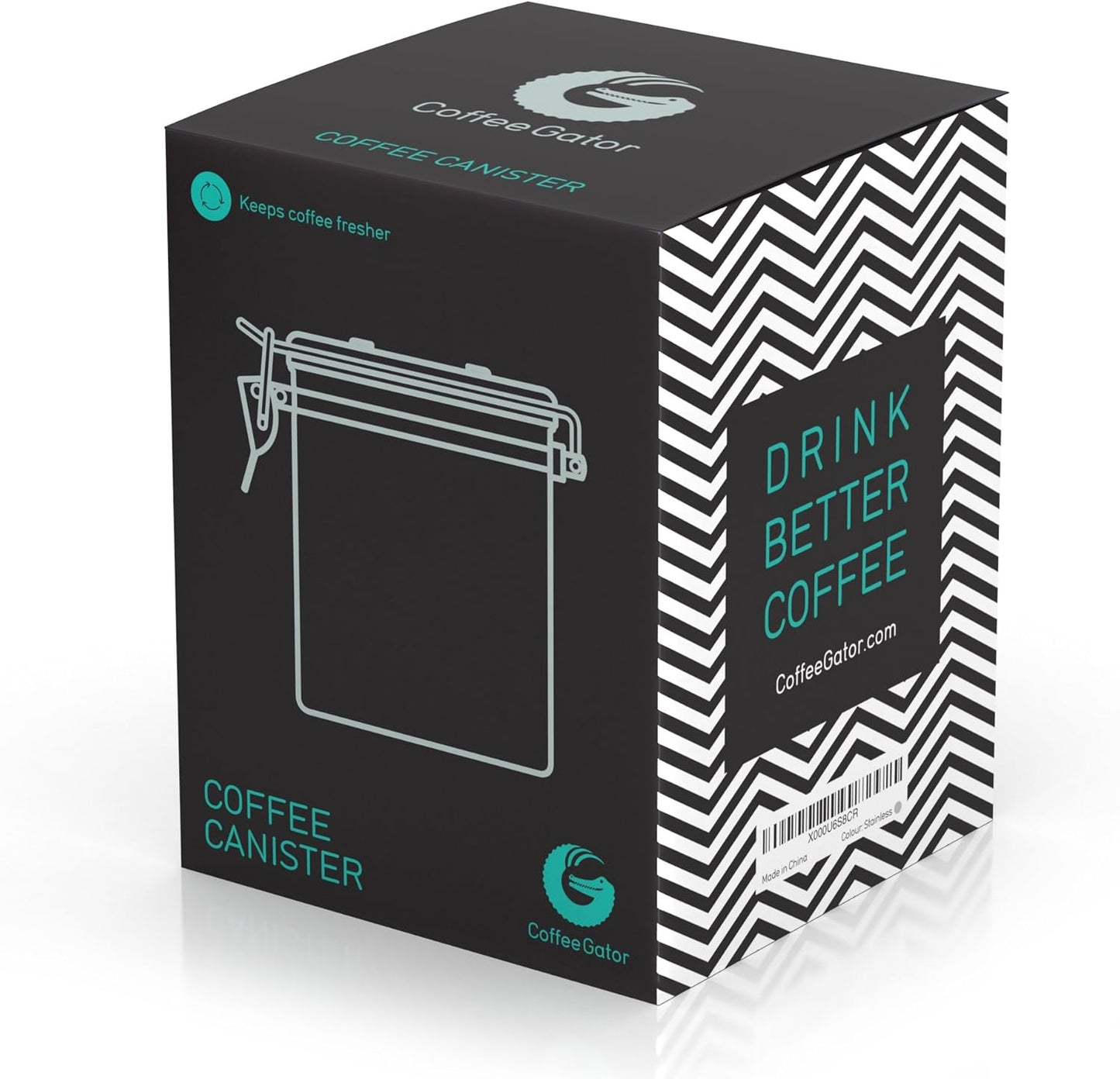 Coffee Gator Coffee Canister, Airtight 16oz Stainless Steel and 4oz Borosilicate Glass Jar Travel Kitchen Food Storage Container with Date Tracker, Scoop for Grounds, Beans, Sugar, Tea, Cookies