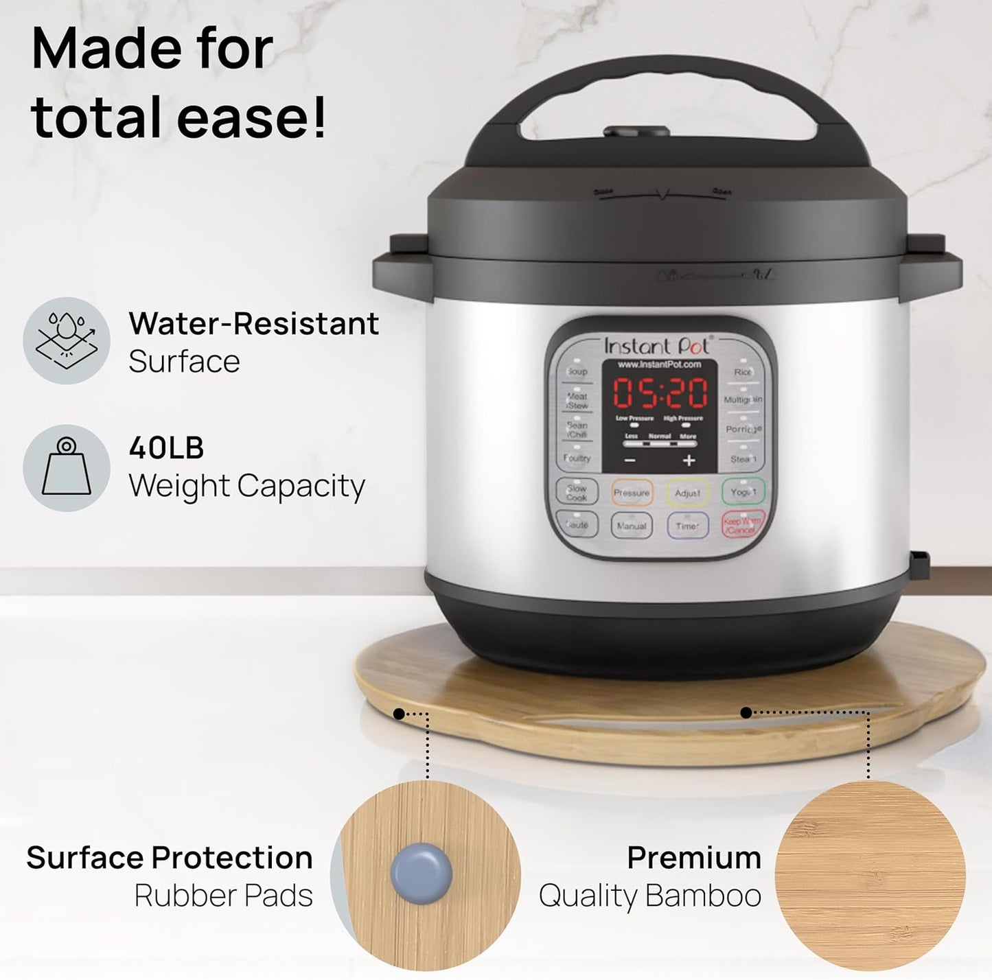 Ibyx Elegant Round Sliding Tray for Your Pressure Cooker, Air Fryer & Heavy Kitchen Appliances - Sturdy, Slides Easily from Under The Cabinet (Black, 16โ)