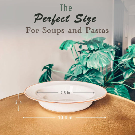 Mora Ceramic Wide Rimmed Soup Bowl 25oz, Set of 4 - For Pasta, Italian, Spaghetti, Dipping Bread, Fancy Dinner etc. Large Plate/Bowls Hybrid For Everyday & Restaurant Use, Large Flat Rim - Vanilla