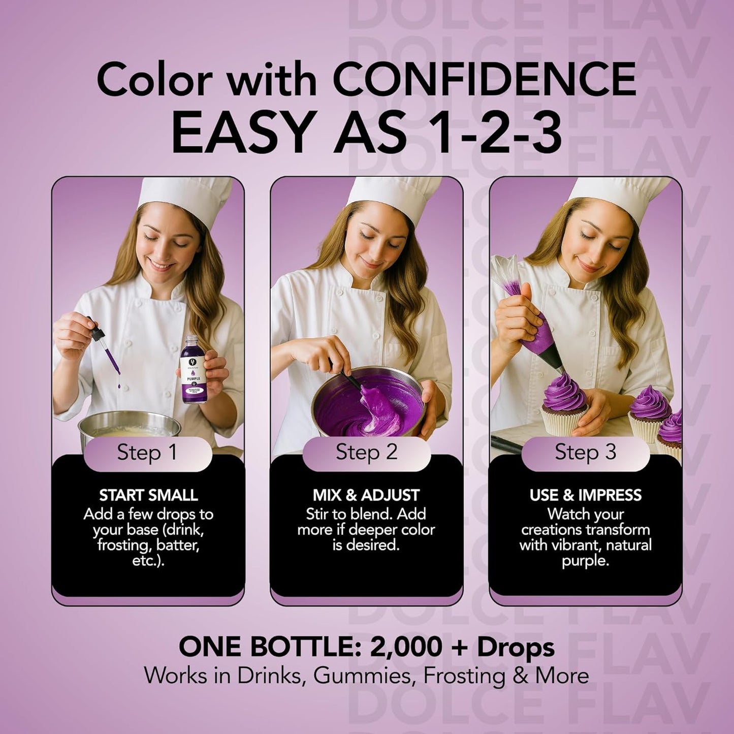 Dolce Flav Natural Purple Food Coloring โ 2 oz Liquid Dye from Red Radish & Huito with Graduated Dropper | Water-Soluble | For Baking, Drinks & Frostings | Kosher | Made in USA