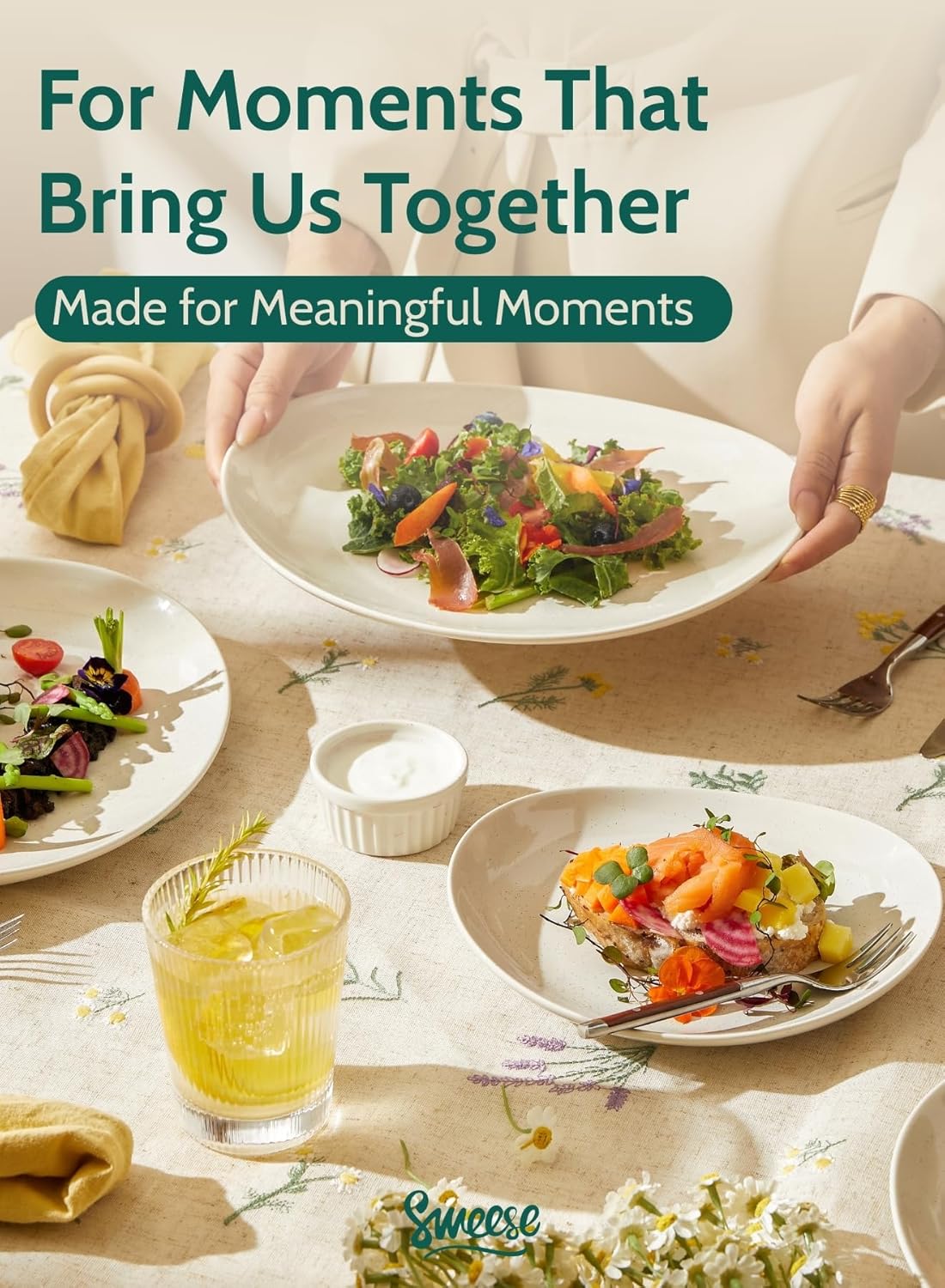 Sweese 7.8" Porcelain Dessert Plates Set, Grey, Set of 6 - Scratch Resistant, Dishwasher Microwave Safe