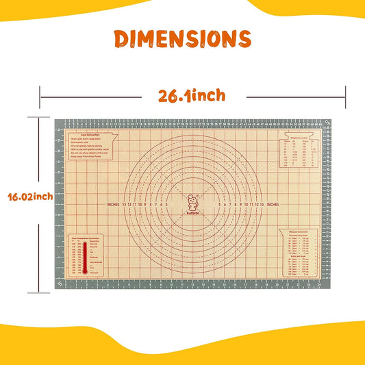 katbite Silicone Pastry Mat Non Stick, Silicone Baking Mat 26" x 16" with Measurement, Non-Slip Dough Rolling Mat for Counter, Oven Liner, Pie Crust, Reusable Fondant Mat Extra Thick