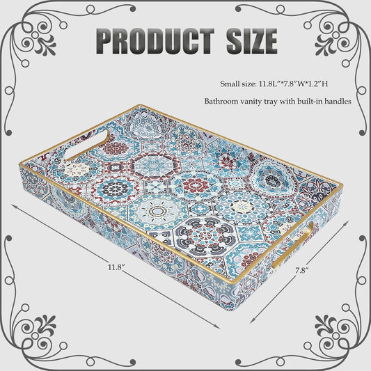 Spsyrine Bathroom Vanity Tray with Handles for Dresser Tops, Countertop, Perfume Decorative Tray, 11.8” * 7.87” *1.37” C2