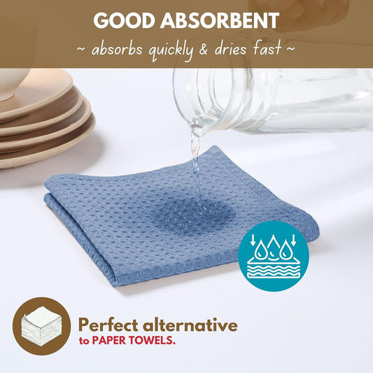 Native Fab Cotton Kitchen Towel with Hanging Loop 16x26 inches, 6-Pack, Waffle Weave Kitchen Towels for Cleaning Drying, Washcloths Soft & Absorbent Cloth Rags, Bar Towel, Dish Cloth, Sky Blue