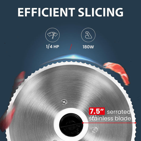 TOOGOOD 7.5" Meat Slicer, Electric Food Slicer Machine with Removable Stainless Steel Blade, Deli Food Slicer for Home Use, Slicing Frozen Meat,Hard Cheese, Ham and Deli,Black