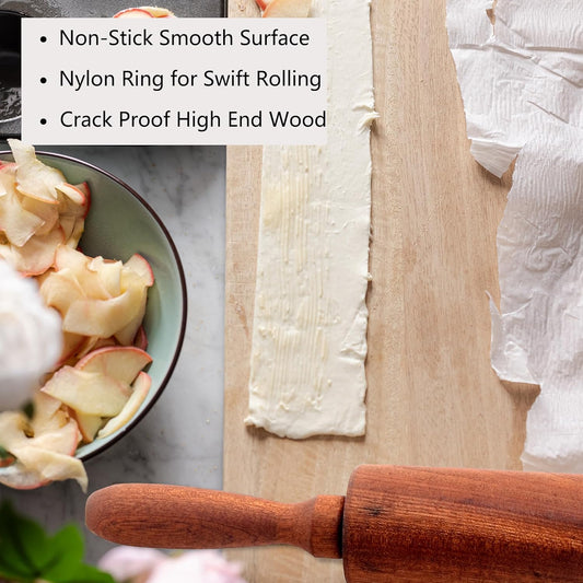 Classic Sapele Wooden Rolling Pin With Handles,Wood Baking Roller (17''L x 1.77"W)