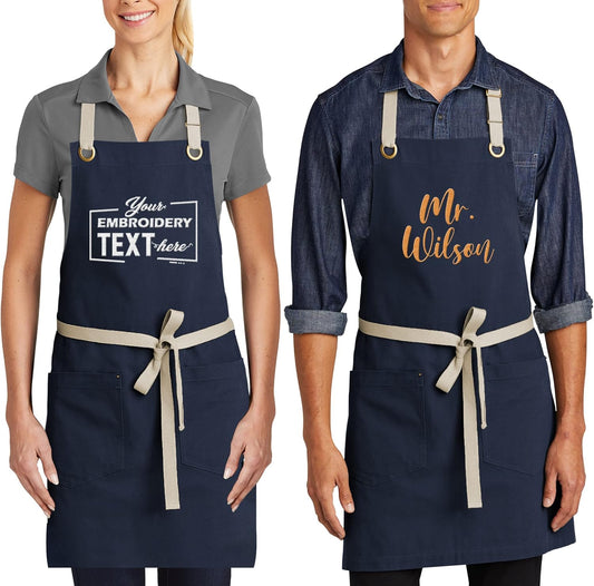 TEEAMORE Custom Embroidered Kitchen Apron Add Your Name Logo Design Cooking Baking Kitchen Chef Apron Gifts