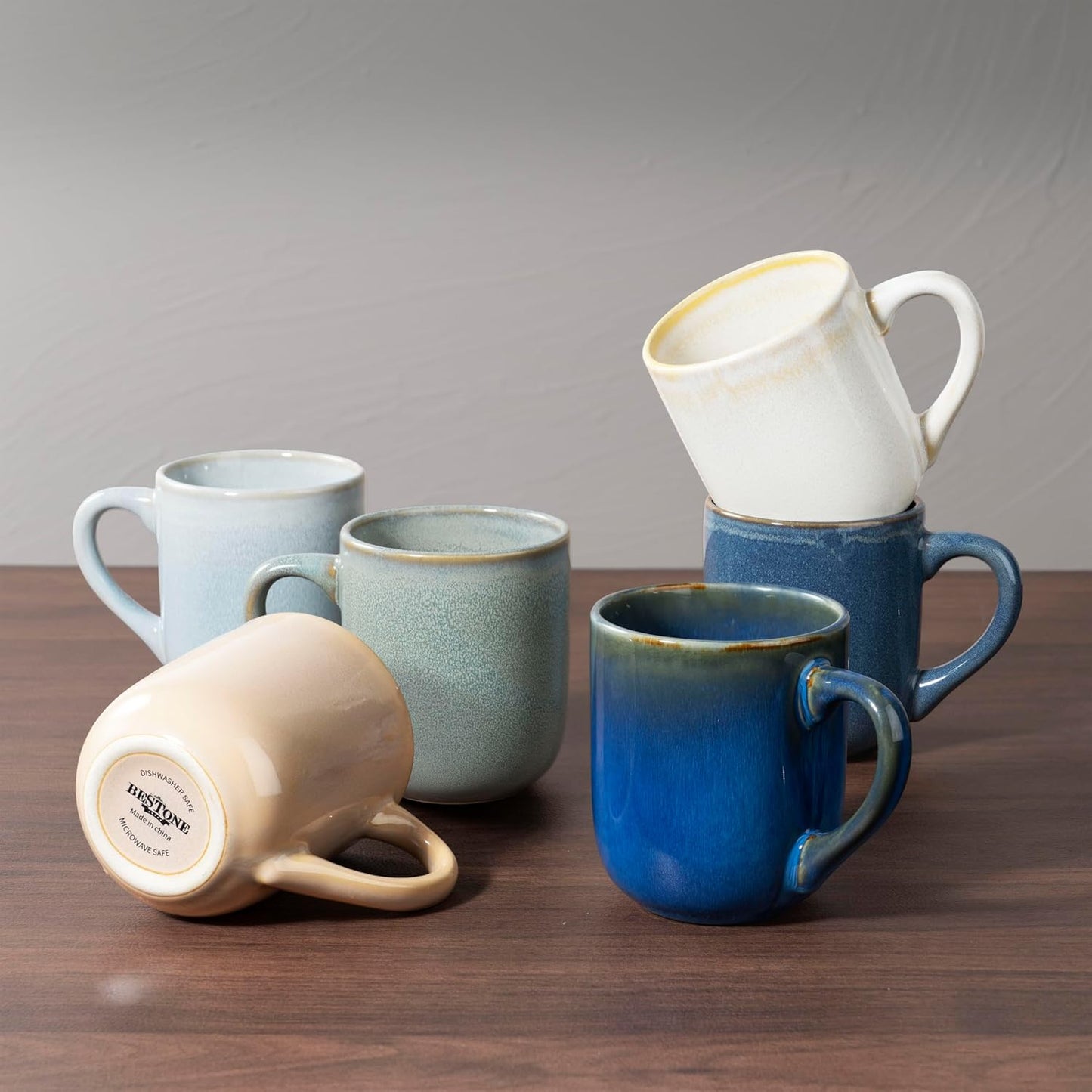 bestone Coffee Mugs Set of 6,12 oz Coffee Mugs, Ceramic Mugs with Handles,Cups Microwave & Dishwasher safe,Vibrant Colors