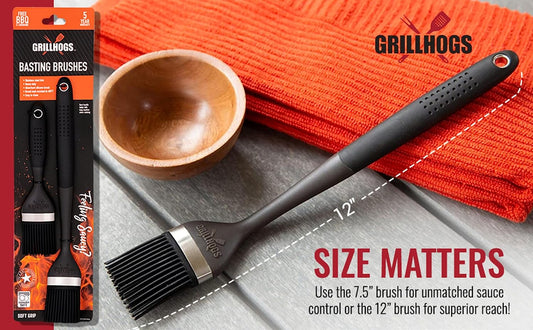 Silicone Sauce Basting Brush, Premium Soft Touch Handles, Pastry and Oil Brush & Barbecue Grilling, Dishwasher Safe & Heat Resistant, Set of 2 (7.5" & 12")