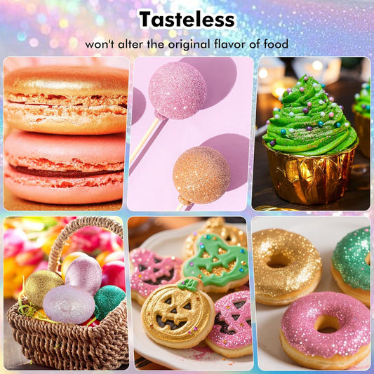 Edible Glitter - 4 Colors Luster Dust Edible, 100% Food Grade Edible Glitter for Drinks, Cakes, Easter Eggs, and Cookie Decoration, Vegan-Friendly Edible Luster Dust(0.18oz/5g)