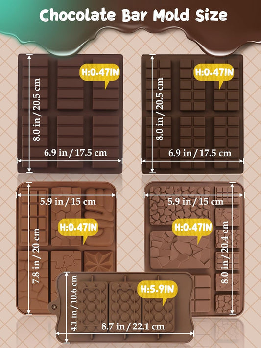 (120PCS) 6 Models Deep Chocolate Bar Mold - Food Grade Silicone Mold for Dubai Chocolate Bar Pistachio,With Recipes/Scraper/Wrapping Paper/Stickers