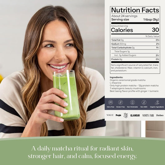 Kroma’s Beauty Matcha Latte Powder 17.75 Oz, 503g, 60 Servings – Collagen Ceremonial Grade Matcha Green Tea with Protein for Glowing Skin & Hair Support w/Bovine Collagen, w/Ginger, Turmeric & Adaptogenic Mushrooms