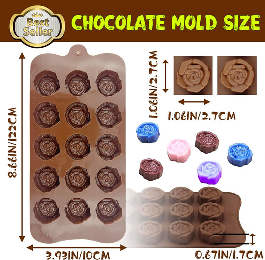 Rose Flower Shaped Silicone Chocolate Moldsļ¼BPA Free & Non-stick Silicone Tray for Hard Candy Caramels Jello Gummy Truffles Ice Cubes Soap - 4 Pack