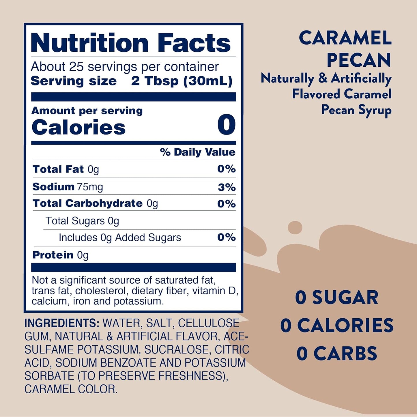 Jordan's Skinny Syrups Sugar Free Coffee Syrup, Caramel Pecan Flavor Drink Mix, Zero Calorie Flavoring for Chai Latte, Protein Shake, Food & More, Gluten Free, Keto Friendly, 25.4 Fl Oz, 1 Pack