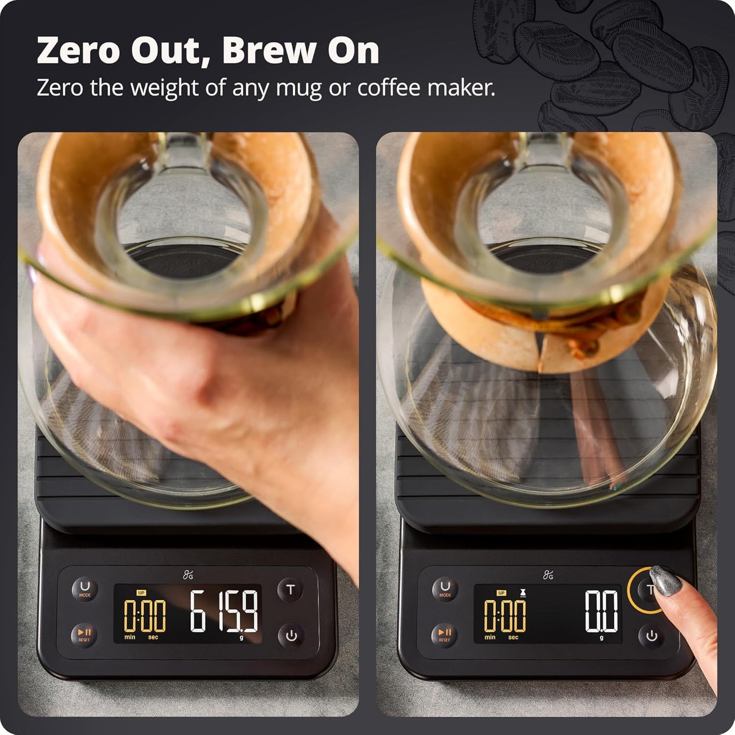 Greater Goods 0.1g Precision Coffee Scale with Timer โ 3kg Digital Scale for Pour-Over, Espresso, French Press, Kitchen Use (Onyx Black)