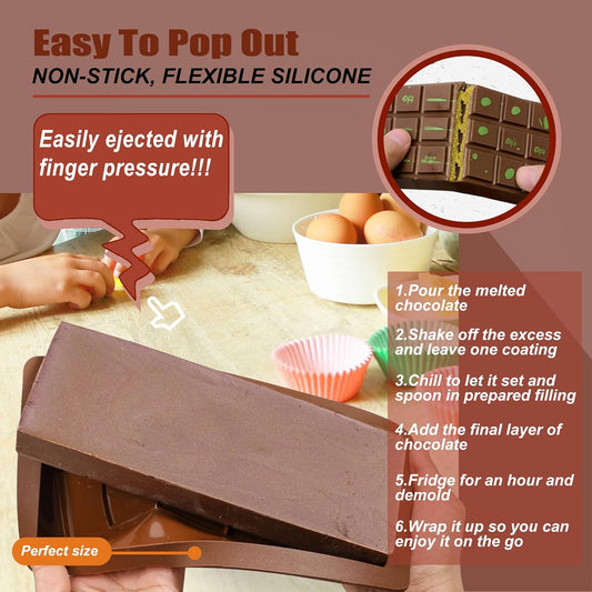 2 Pack Deep Chocolate Bar Molds Silicone,Large Stuffed Dubai Pistachio Deep Bar Moulds Kit 1 Inch Thick Bigļ¼for Homemade Making Bar Candy Bar Bpa Free DIY.