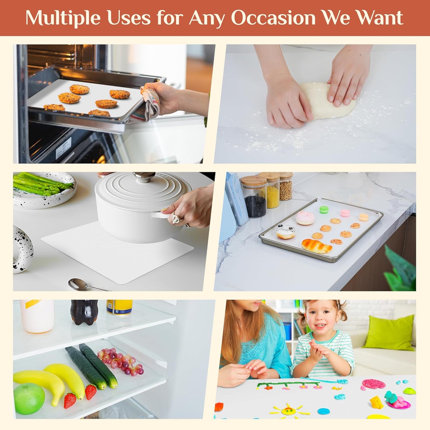 Silicone Baking Mat, 12 IN x 6 FT Free Cutting Baking Sheet,Non-Stick Reusable Dough & Pastry Mat,Non-Slip Silicone Mat Roll for Air Fryer Liner,Freeze Dryer,Oven Baking Pan,Kitchen Counter