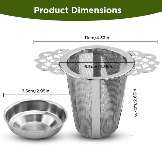 Set of 2 Tea Infusers for Loose Leaf – SUS 304 Stainless Steel Fine Mesh Basket with Flower-Shaped Handles, Reusable & Heat-Resistant, Ideal for Cups & Teapots