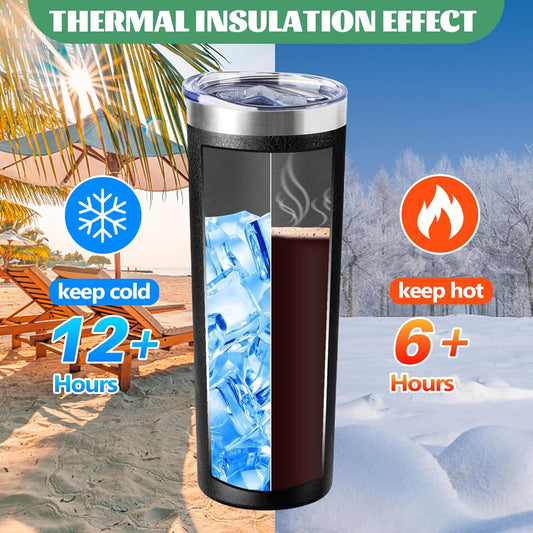 20 oz Skinny Tumbler with Lid and Straw,Stainless Steel Vacuum Insulated Tumbler Double Wall Travel Coffee Mug,Insulated Cup for Coffee, Tea, Beverages,Office (Texture Black,1)